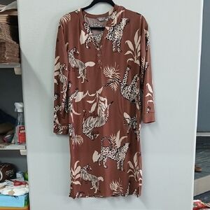 Nwot Breezies Blissful Brown Animal Print Long Sleeve Sleepwear Size XS